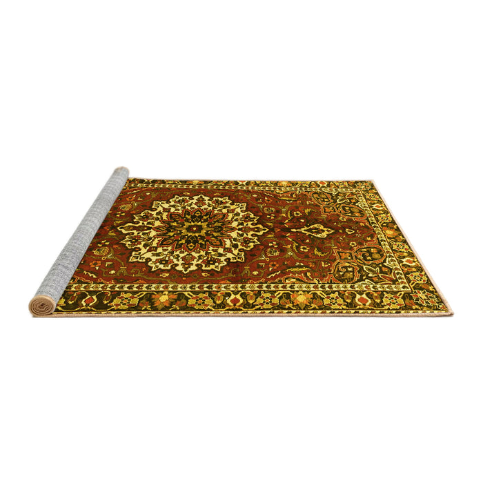 Sideview of Machine Washable Medallion Yellow Traditional Rug, wshtr4010yw