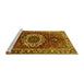 Sideview of Machine Washable Medallion Yellow Traditional Rug, wshtr4010yw