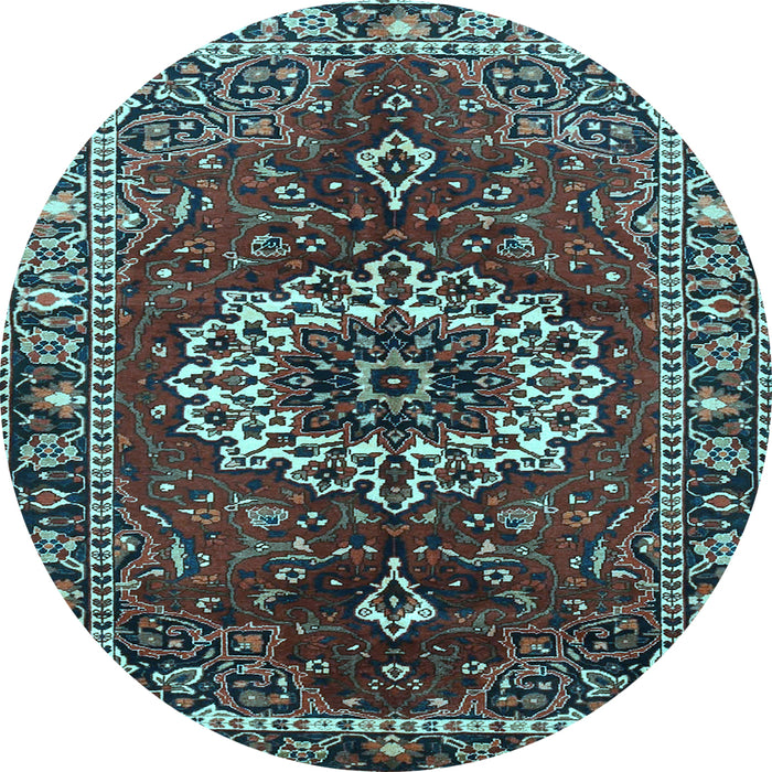 Round Medallion Light Blue Traditional Rug, tr4010lblu