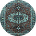 Round Medallion Light Blue Traditional Rug, tr4010lblu