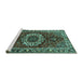 Sideview of Machine Washable Medallion Turquoise Traditional Area Rugs, wshtr4010turq