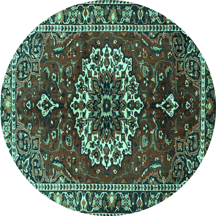 Round Machine Washable Medallion Turquoise Traditional Area Rugs, wshtr4010turq