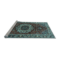 Sideview of Machine Washable Medallion Light Blue Traditional Rug, wshtr4010lblu
