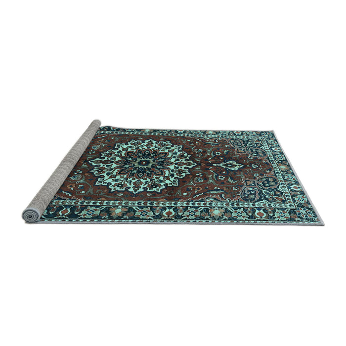 Sideview of Machine Washable Medallion Light Blue Traditional Rug, wshtr4010lblu