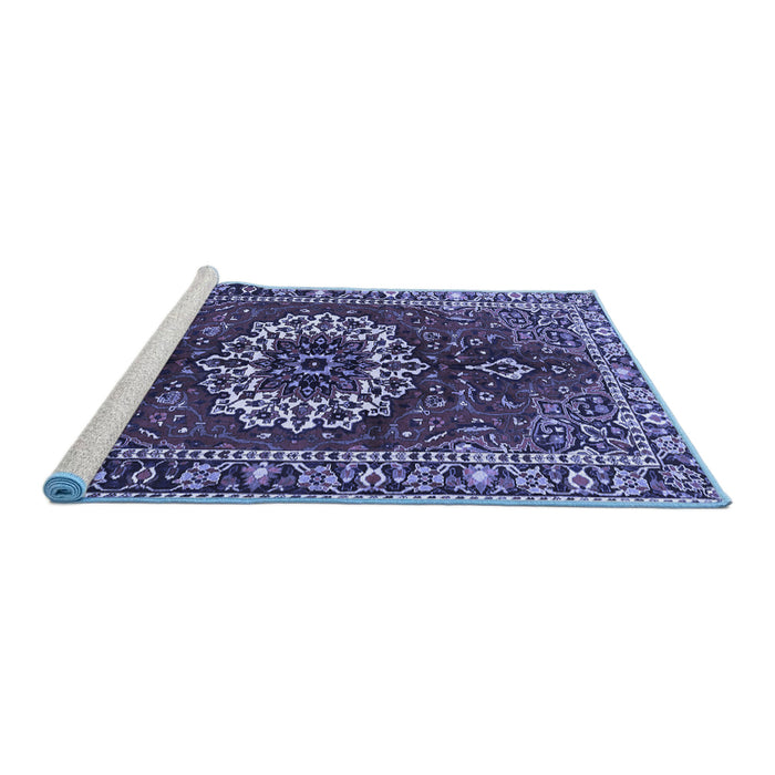 Sideview of Machine Washable Medallion Blue Traditional Rug, wshtr4010blu