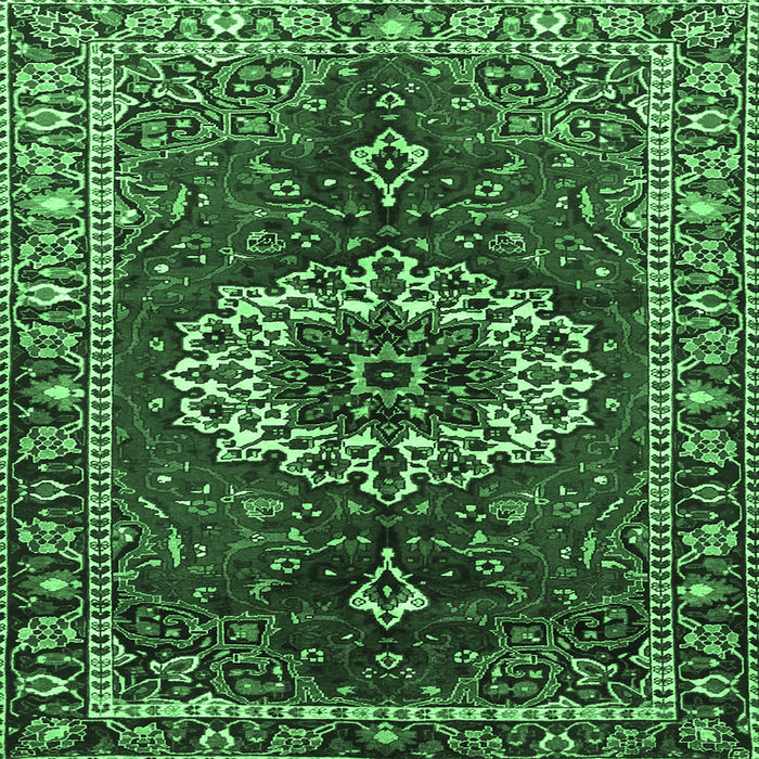 Square Machine Washable Medallion Emerald Green Traditional Area Rugs, wshtr4010emgrn