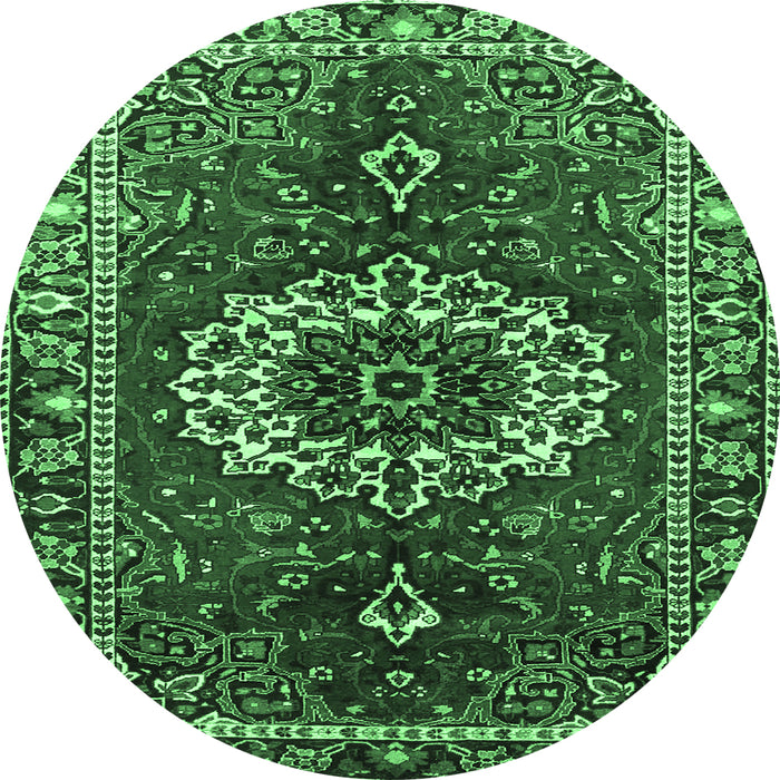 Round Machine Washable Medallion Emerald Green Traditional Area Rugs, wshtr4010emgrn