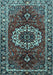 Machine Washable Medallion Light Blue Traditional Rug, wshtr4010lblu