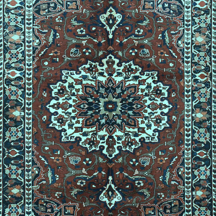 Machine Washable Medallion Light Blue Traditional Rug, wshtr4010lblu