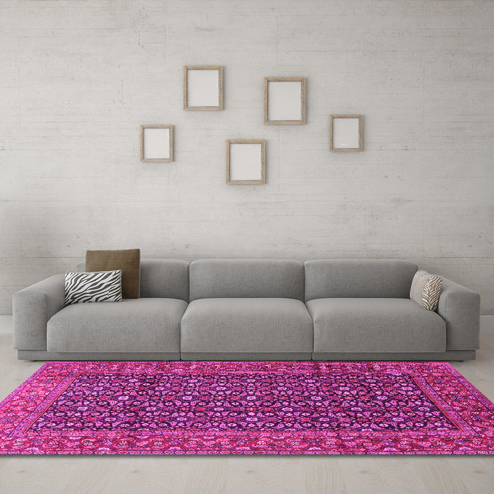 Machine Washable Persian Pink Traditional Rug in a Living Room, wshtr4011pnk