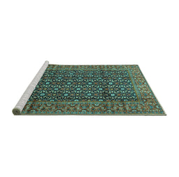 Sideview of Machine Washable Persian Turquoise Traditional Area Rugs, wshtr4011turq