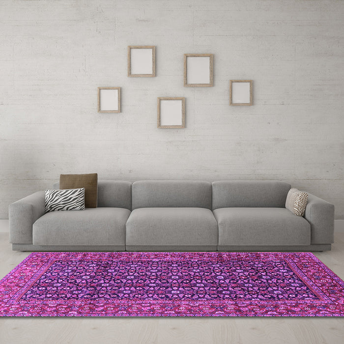 Machine Washable Persian Purple Traditional Area Rugs in a Living Room, wshtr4011pur