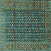 Square Machine Washable Persian Turquoise Traditional Area Rugs, wshtr4011turq