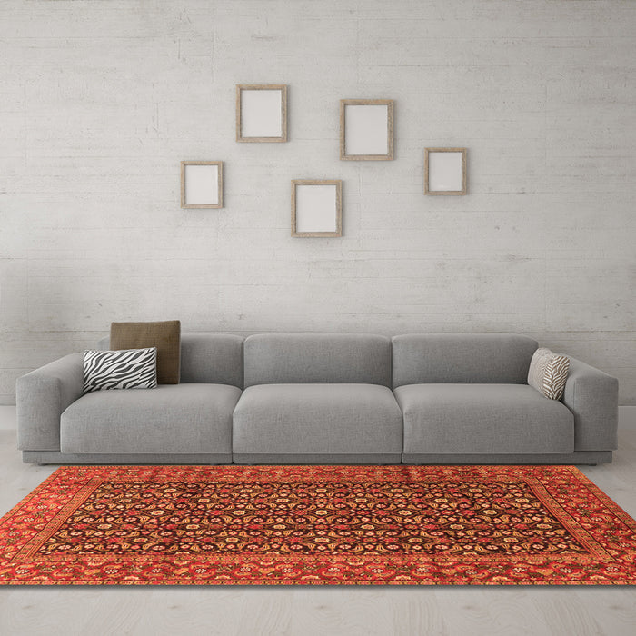 Machine Washable Persian Orange Traditional Area Rugs in a Living Room, wshtr4011org