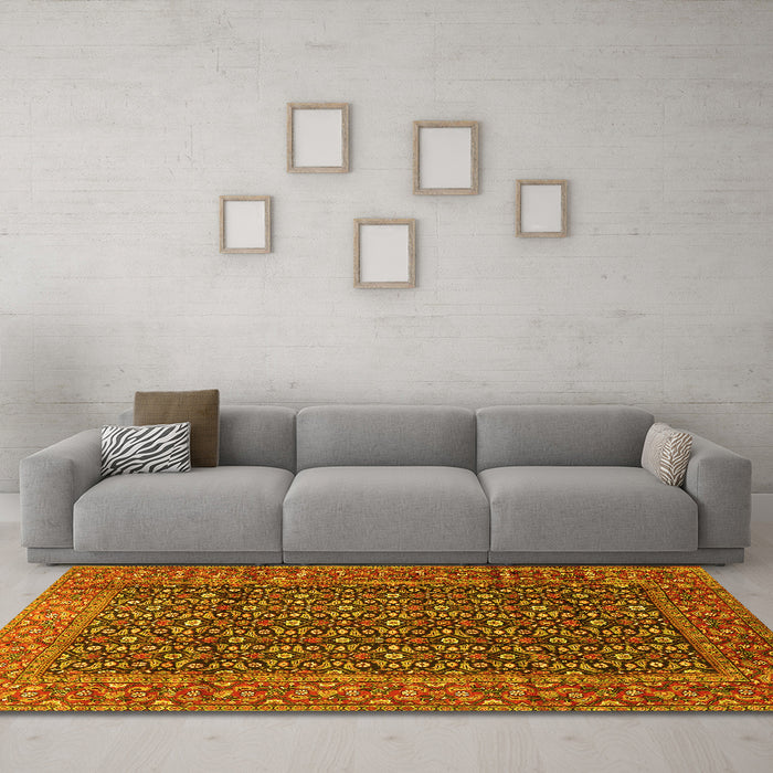 Machine Washable Persian Yellow Traditional Rug in a Living Room, wshtr4011yw