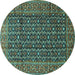 Round Machine Washable Persian Turquoise Traditional Area Rugs, wshtr4011turq