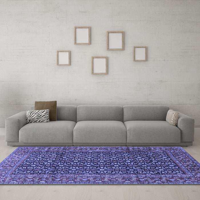 Machine Washable Persian Blue Traditional Rug in a Living Room, wshtr4011blu