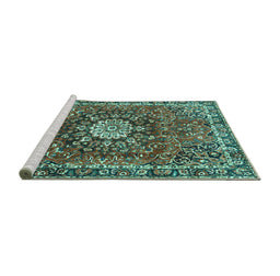 Sideview of Machine Washable Medallion Turquoise Traditional Area Rugs, wshtr4012turq