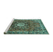 Sideview of Machine Washable Medallion Turquoise Traditional Area Rugs, wshtr4012turq