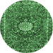 Round Machine Washable Medallion Emerald Green Traditional Area Rugs, wshtr4012emgrn
