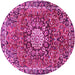 Round Machine Washable Medallion Pink Traditional Rug, wshtr4012pnk