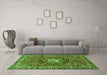 Machine Washable Medallion Green Traditional Area Rugs in a Living Room,, wshtr4012grn