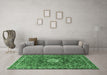 Machine Washable Medallion Emerald Green Traditional Area Rugs in a Living Room,, wshtr4012emgrn