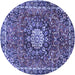 Round Machine Washable Medallion Blue Traditional Rug, wshtr4012blu