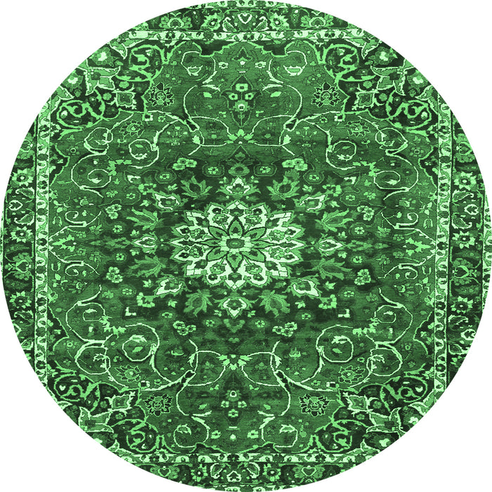 Round Medallion Emerald Green Traditional Rug, tr4012emgrn