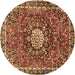 Round Medallion Brown Traditional Rug, tr4012brn