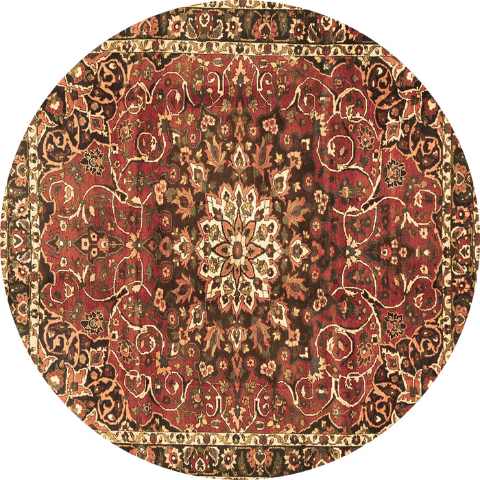 Round Machine Washable Medallion Brown Traditional Rug, wshtr4012brn