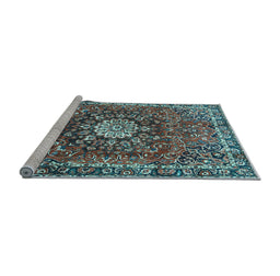 Sideview of Machine Washable Medallion Light Blue Traditional Rug, wshtr4012lblu