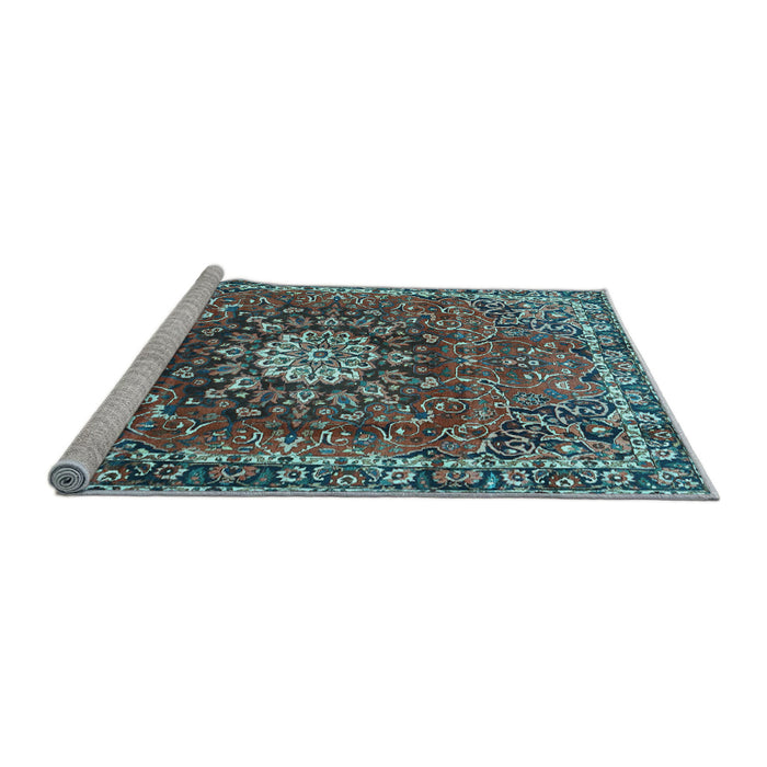 Sideview of Machine Washable Medallion Light Blue Traditional Rug, wshtr4012lblu