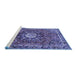 Sideview of Machine Washable Medallion Blue Traditional Rug, wshtr4012blu