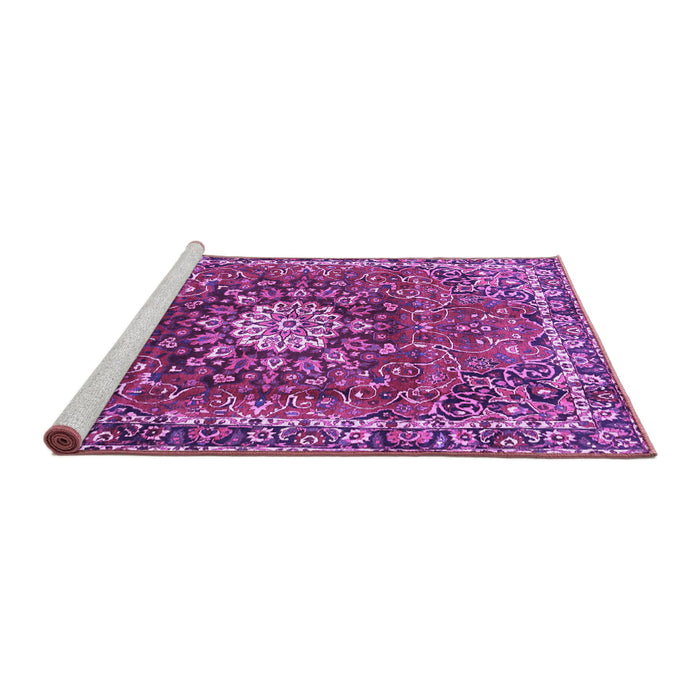 Sideview of Machine Washable Medallion Purple Traditional Area Rugs, wshtr4012pur