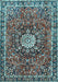 Machine Washable Medallion Light Blue Traditional Rug, wshtr4012lblu