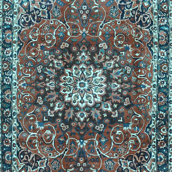 Machine Washable Medallion Light Blue Traditional Rug, wshtr4012lblu