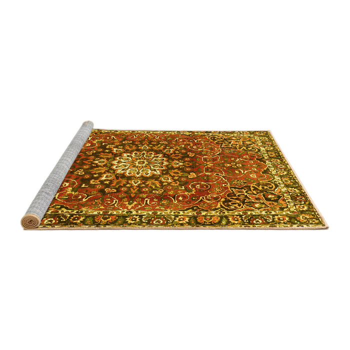 Sideview of Machine Washable Medallion Yellow Traditional Rug, wshtr4012yw