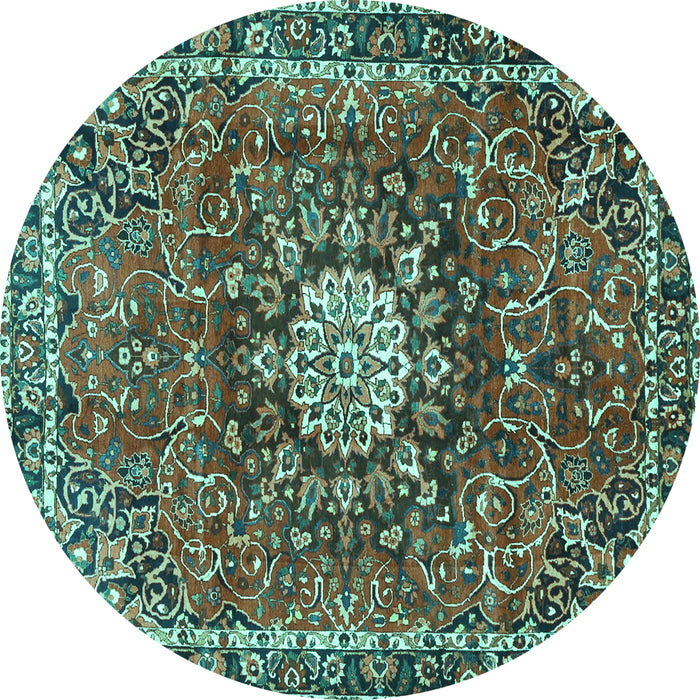 Round Medallion Turquoise Traditional Rug, tr4012turq