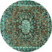 Round Medallion Turquoise Traditional Rug, tr4012turq