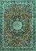 Machine Washable Medallion Turquoise Traditional Area Rugs, wshtr4012turq