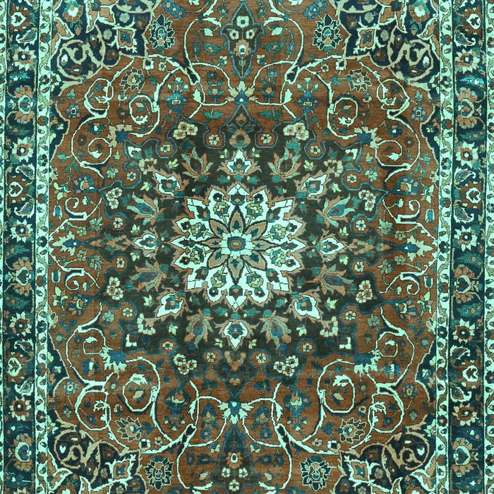 Machine Washable Medallion Turquoise Traditional Area Rugs, wshtr4012turq