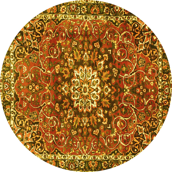 Round Machine Washable Medallion Yellow Traditional Rug, wshtr4012yw
