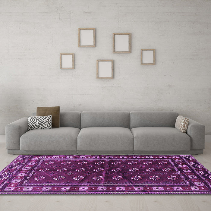 Machine Washable Persian Purple Traditional Area Rugs in a Living Room, wshtr4013pur