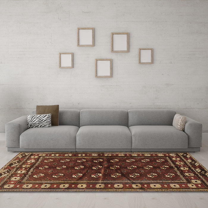 Machine Washable Persian Brown Traditional Rug in a Living Room,, wshtr4013brn