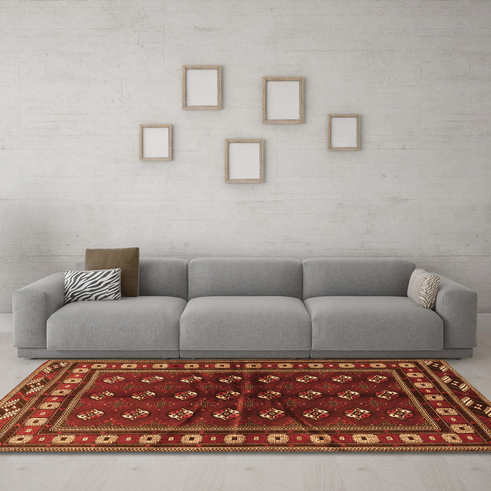Machine Washable Persian Orange Traditional Area Rugs in a Living Room, wshtr4013org