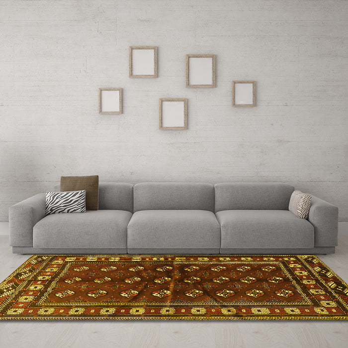 Machine Washable Persian Yellow Traditional Rug in a Living Room, wshtr4013yw