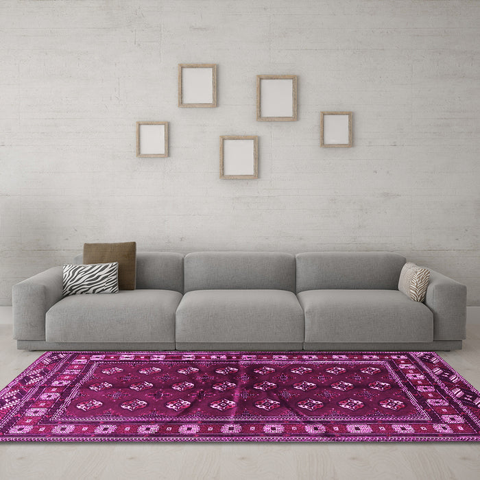 Machine Washable Persian Pink Traditional Rug in a Living Room, wshtr4013pnk