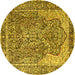 Round Persian Yellow Traditional Rug, tr4014yw