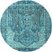 Round Machine Washable Persian Light Blue Traditional Rug, wshtr4014lblu